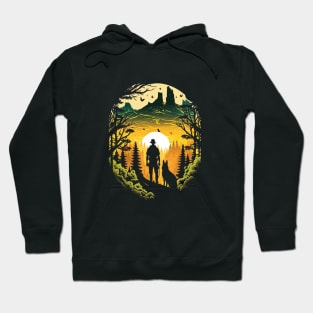 Man & Dog Hiking At Sunset Hoodie